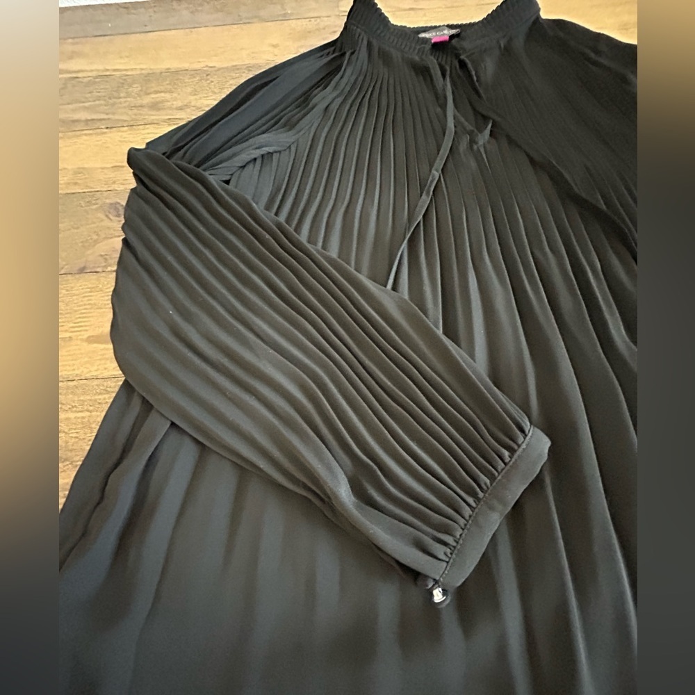 VINCE CAMUTO Mini Pleated black mock neck loose fit Top Office oversized - Picture 7 of 10